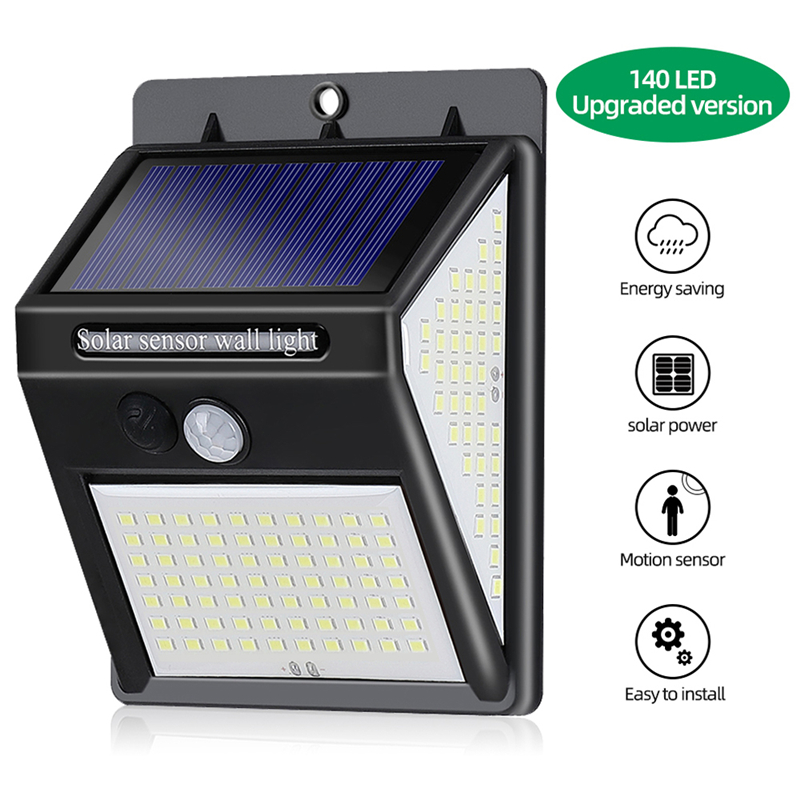 Solar Lamp Outdoor 140 LED Motion Sensor Wall Light Yard Security Lights with 3 Modes IP65 for Step Patio Garden

140-LED solar wall light with motion sensor, 3 lighting modes, and IP65 rating for outdoor security in yards, patios, and gardens