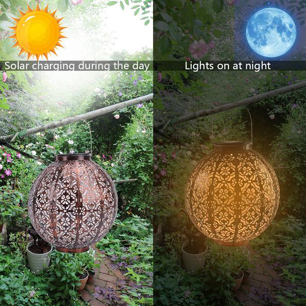 Solar-powered automatic induction garden lamp with waterproof retro iron design in warm white