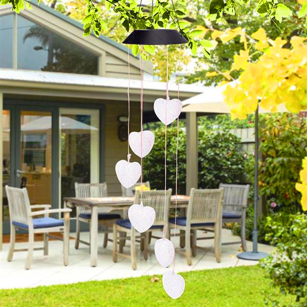 Solar-powered decorative wind chime with colorful LED lights for outdoor waterproof corridor hanging