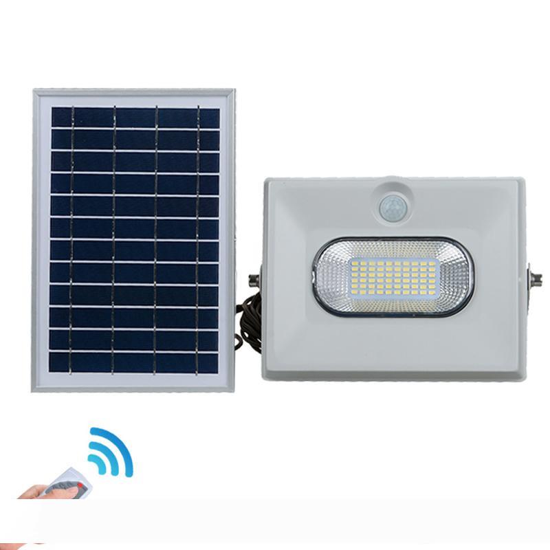 Solar-powered flood lights with remote control in 50W, 100W, and 150W options for outdoor garden and security lighting