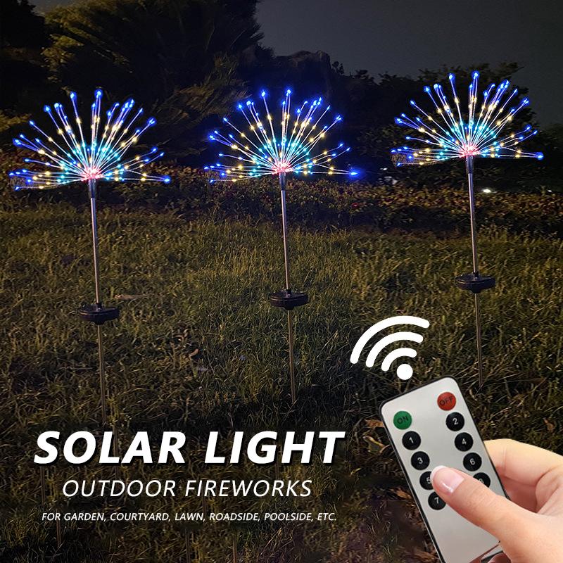 Solar-powered lawn lamps with 90 LED dandelion fireworks lights for garden and holiday decor