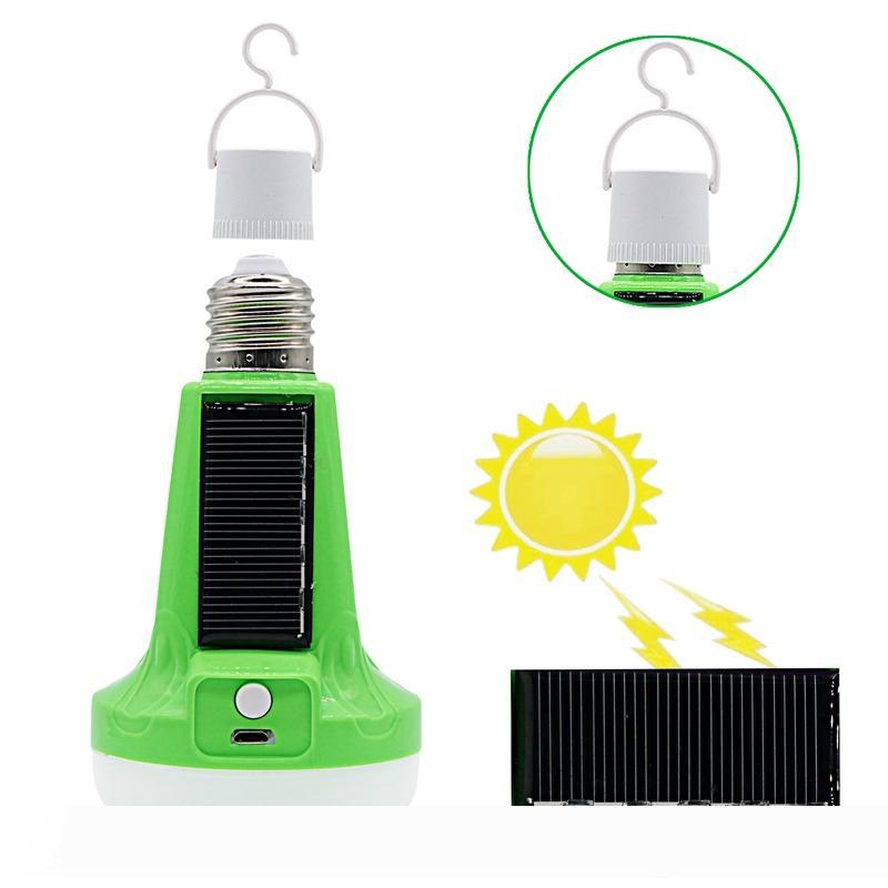 Solar-powered LED flashlight with USB recharge for indoor and outdoor emergency lighting