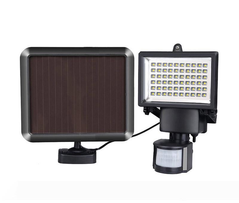 Solar-powered LED floodlights with motion sensor for outdoor garden lighting