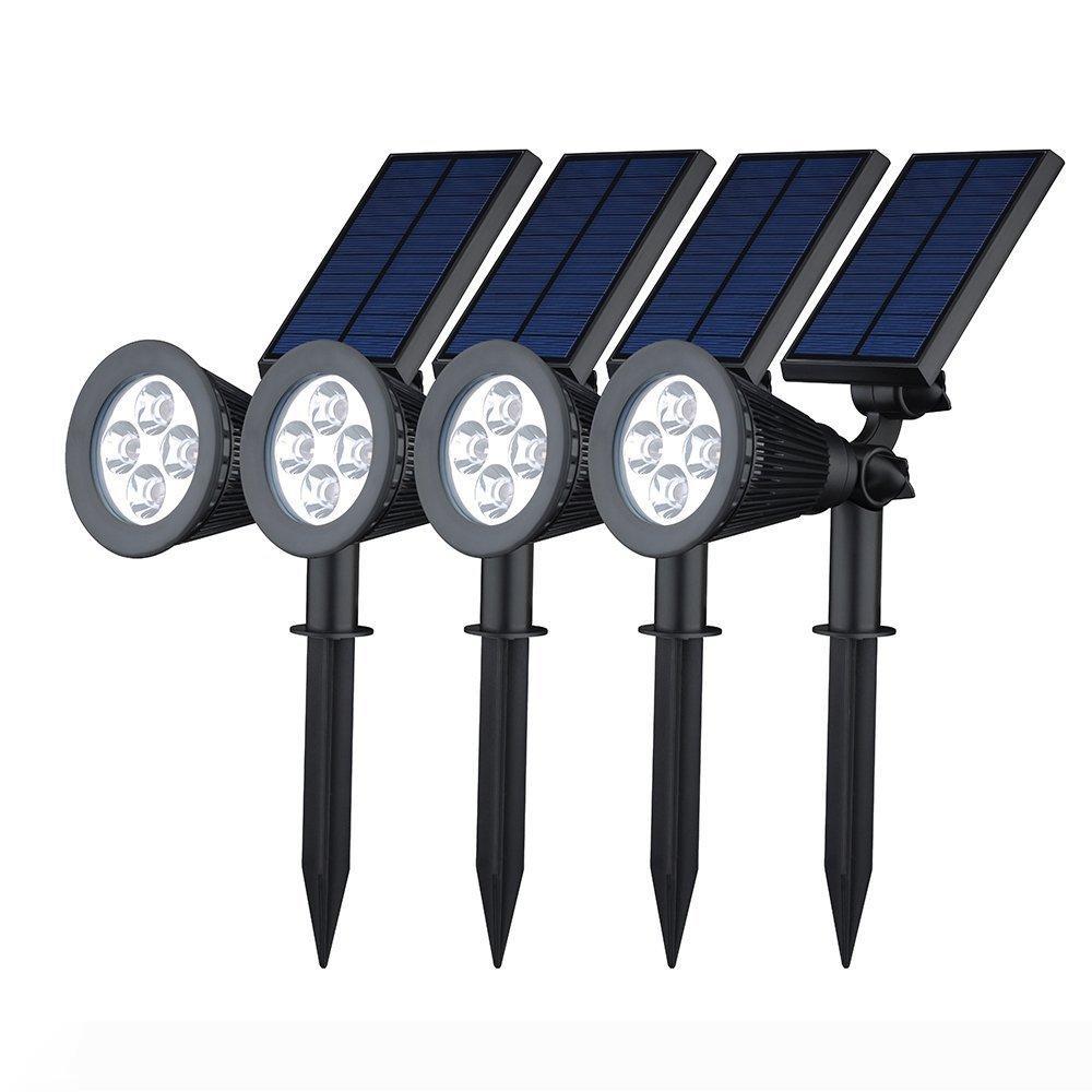 Solar-powered LED garden lights with white, warm white, and RGB color options for automatic outdoor landscape lighting
