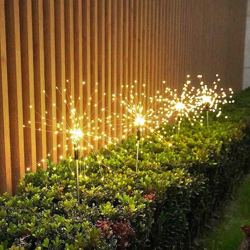 Solar-powered LED lawn lamps in globe and dandelion designs for garden decoration during holidays