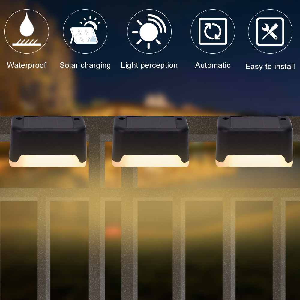 Solar-powered LED outdoor lighting with 200mAh battery, IP65 waterproof rating, smart light control, 1.2V 0.2W black solar step light for fences