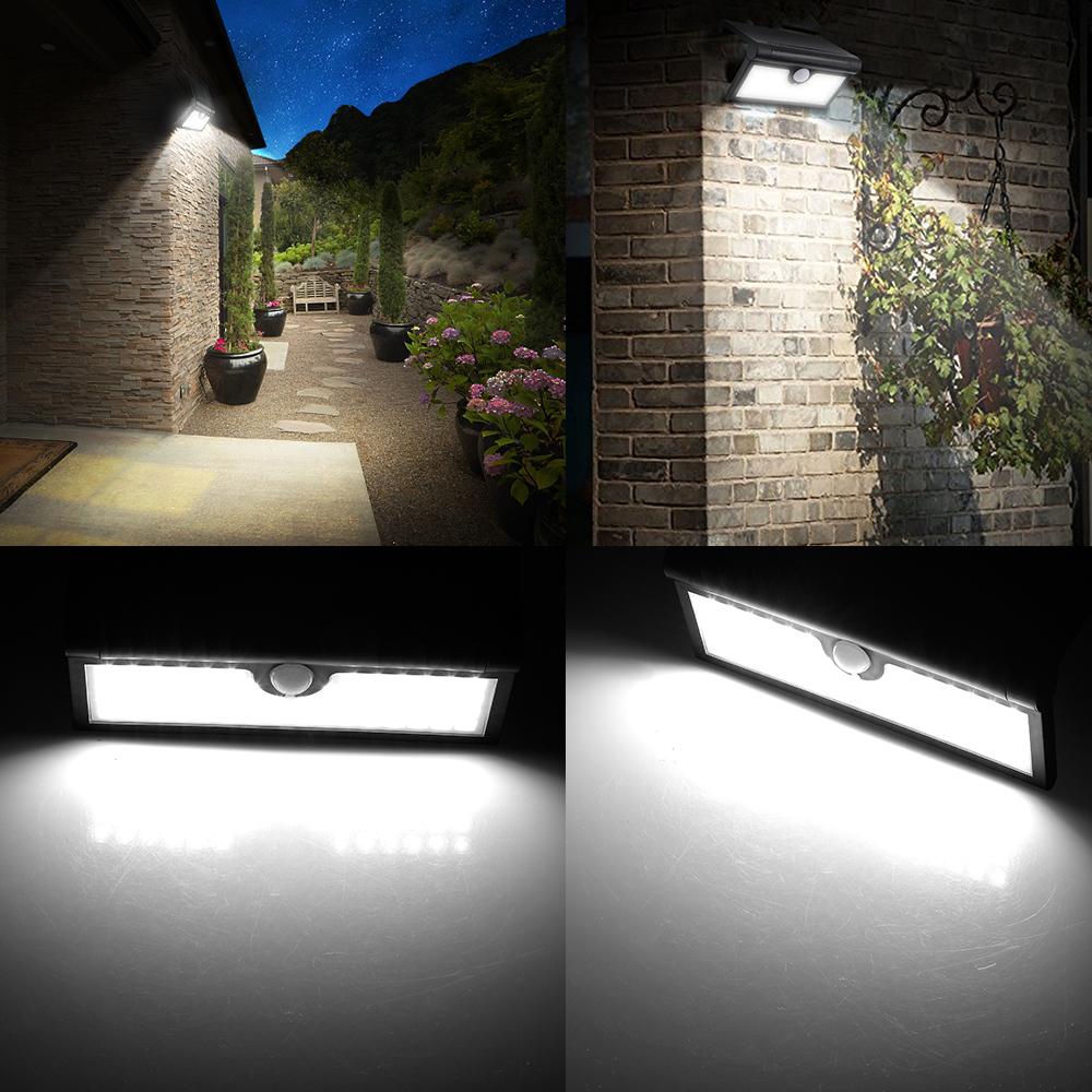 Solar-powered outdoor garden light with human motion detection, waterproof design, and ultra-bright wall illumination featuring refractive sensor technology