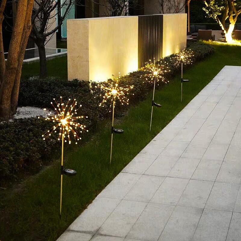 Solar-powered outdoor LED lawn lamps with globe and dandelion designs for garden lighting