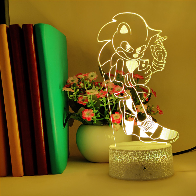 Sonic-themed 3D LED desk lamp with app control, perfect for anime fans and kids as a bedroom nightlight or gaming room decor