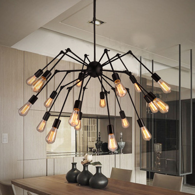 Spider Adjustable Vintage Iron Chandelier with Retro Pendant Light Fixture in 6/8/12/18 Head Options