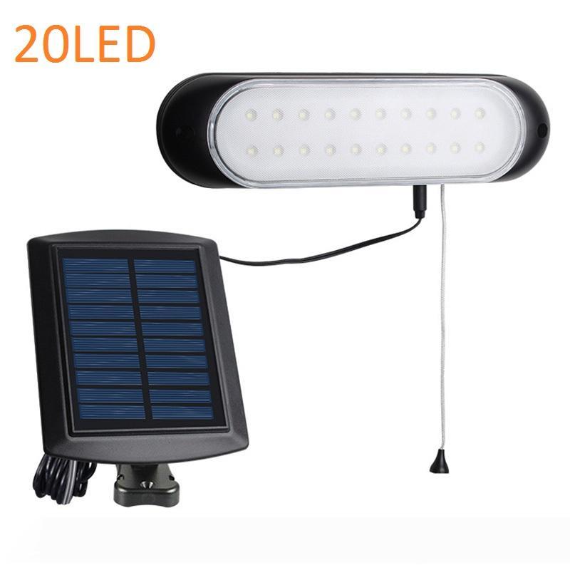 Split solar-powered lamp for sheds, garages, and cabins with wall mount and pull cord