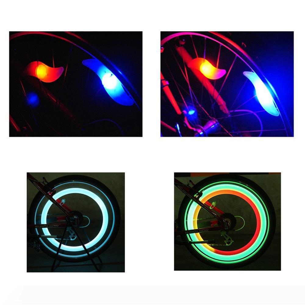 Spoke-mounted bicycle wheel light with battery, multi-color options including Red, Blue, Green, and RGB for night decoration
