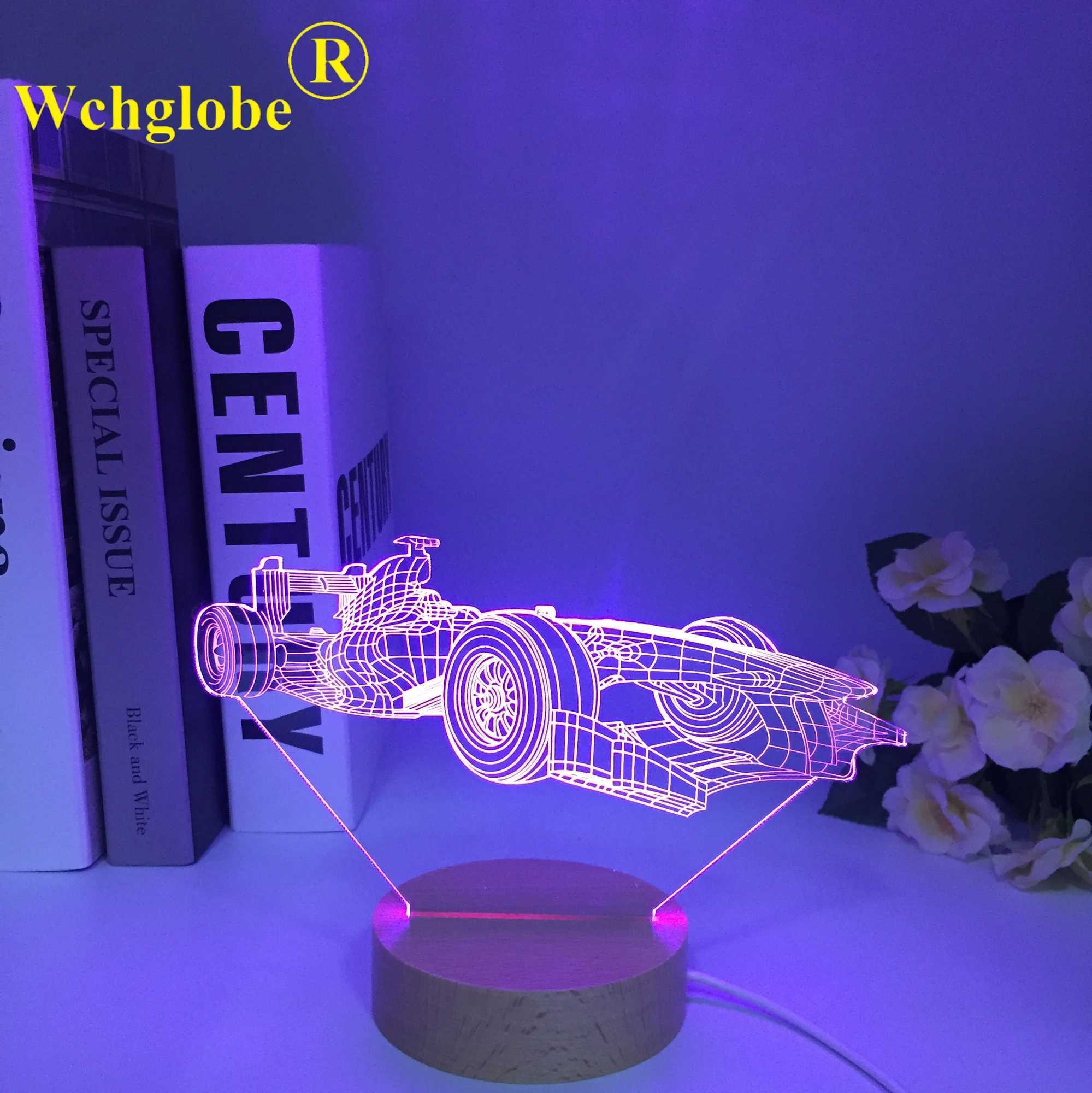 Sports Car F1 3D Fantasy LED Night Light for Kids' Room with Color-Changing Atmosphere