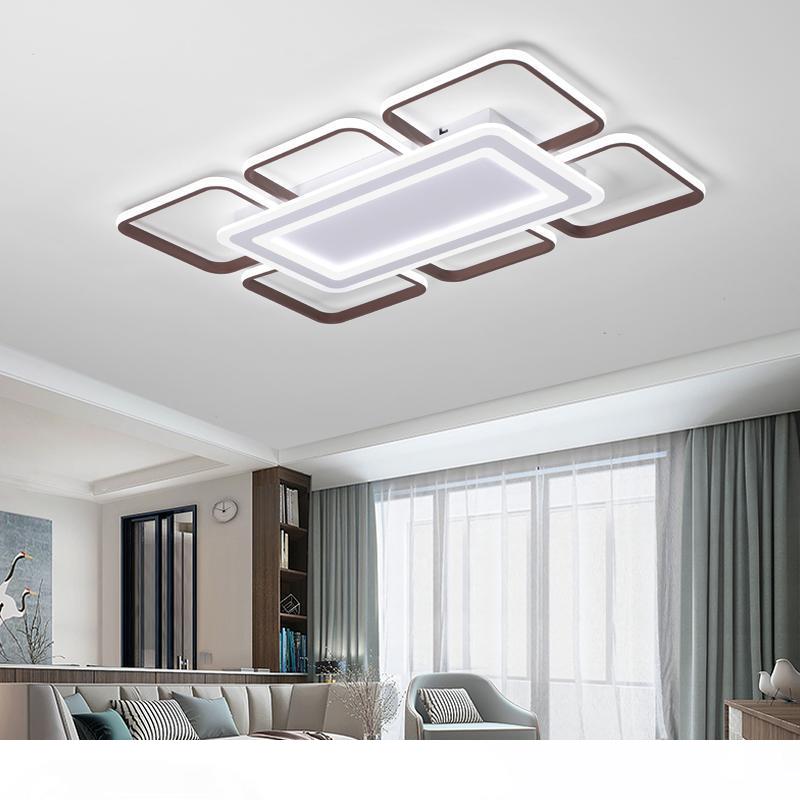 Square modern LED ceiling lights for living rooms and bedrooms in white and coffee colors, compatible with 110V-260V AC