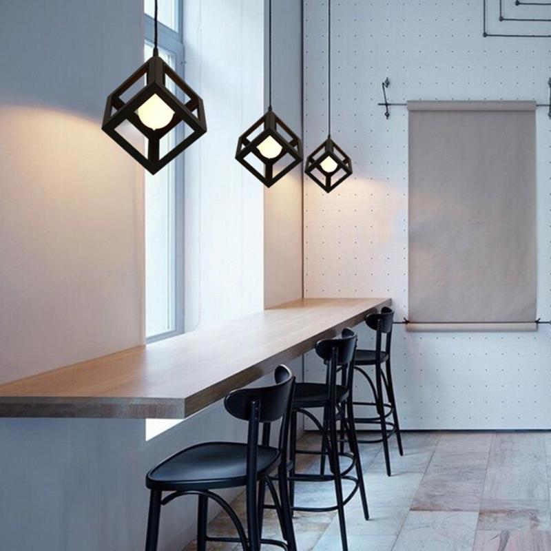Square pendant light shade with E27 bulb cage and cable