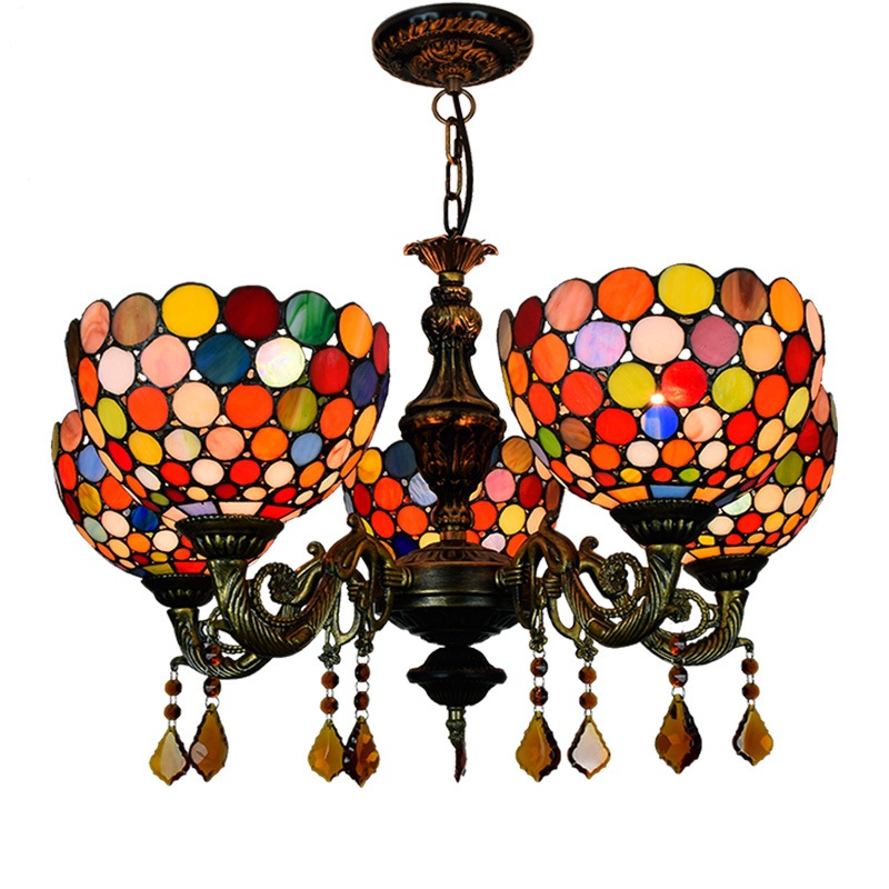 Stained Glass Chandelier with Floral Design in Vintage European Style for Living Room, Bedroom or Kitchen Lighting, Customizable Fairy Lamp 008