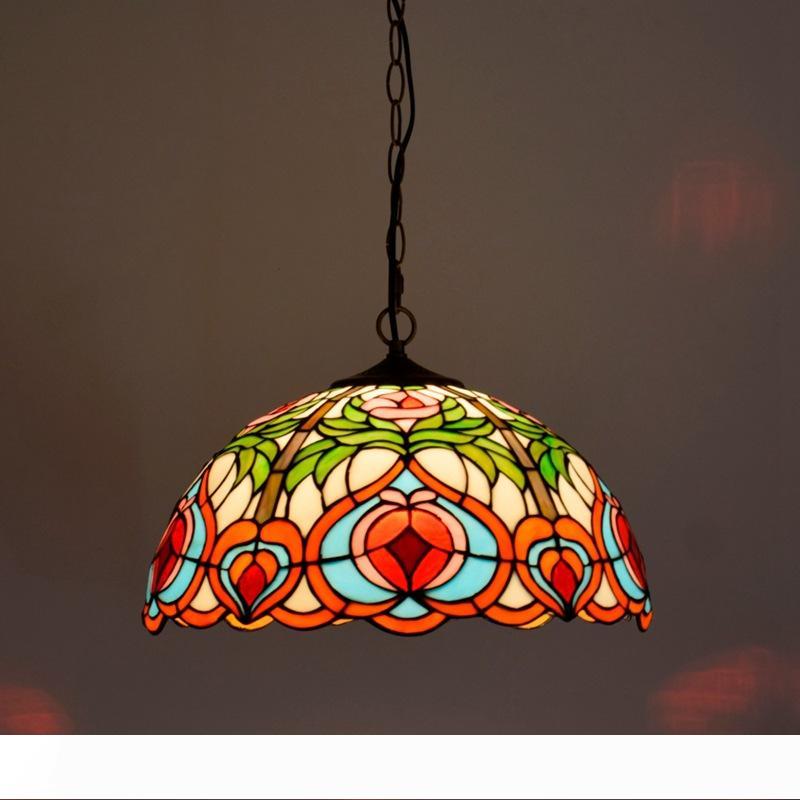 Stained Glass Floral European Tiffany-Style Chandelier for Vintage-Themed Restaurants, Bars and Coffee Shops with Creative Pendant Lighting