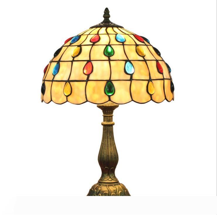 Stained glass white Tiffany-style table lamp with minimalist aluminum base for bedroom or living room