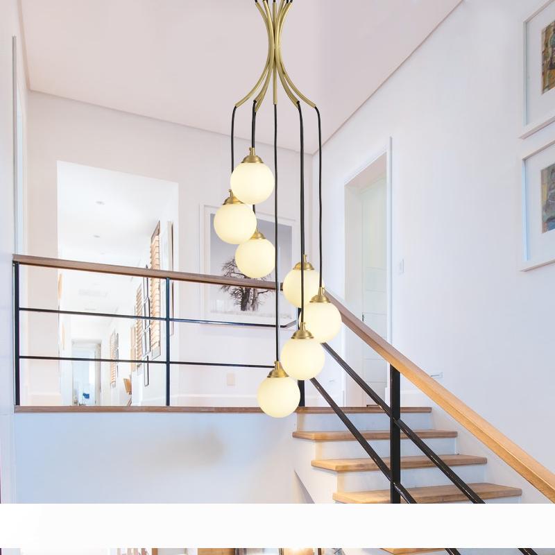 Stairwell pendant lamp with Nordic modern design, featuring rotating G9 glass for creative living room or restaurant lighting