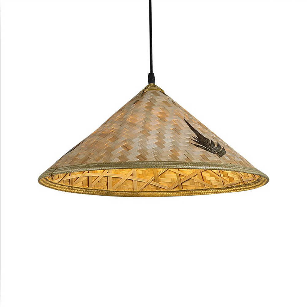 Straw Hat Pendant Light for Farmhouse Kitchen and Dining Room - Retro Bamboo Hanging Lamp