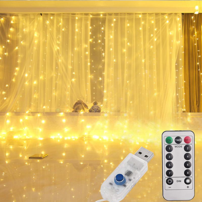Strings LED String Lights Christmas Decoration Remote Control USB Wedding Garland Curtain 3M Lamp Holiday For Bedroom Bulb Outdoor Fairy