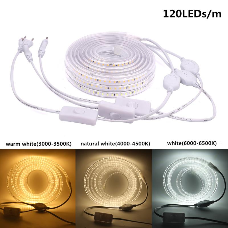 Strips 220V 2835 LED Strip IP67 Outdoor Lighting 20cm Cuttable Flexible Light Lamp 120Leds/m With EU/UK Plug