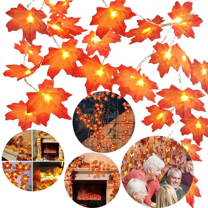 Strips Fall Thanksgiving Maples Leaves LED String Light Lamp Garland Festival Decor