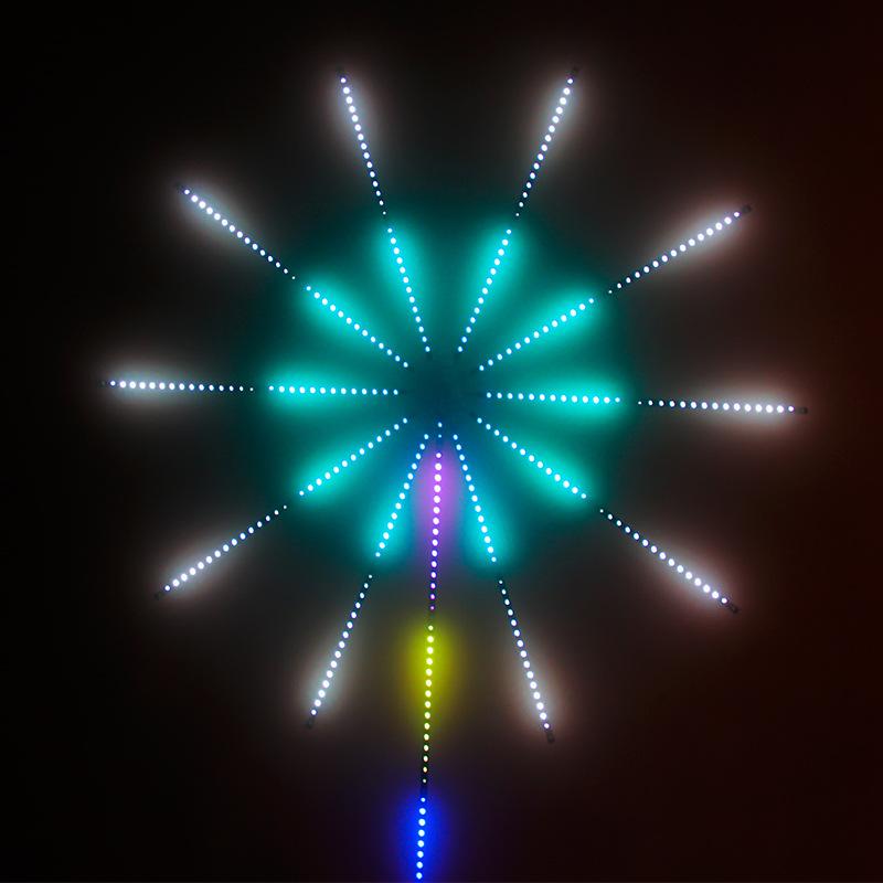 Strips of solar-powered LED fairy lights with RGB color options, music sync, and meteor effects for festive outdoor and indoor decoration