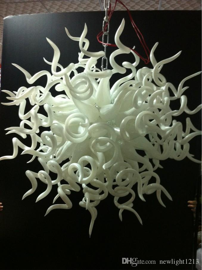 Style Art Chandelier with Hand-Blown Murano Glass and White Round Chain Design
