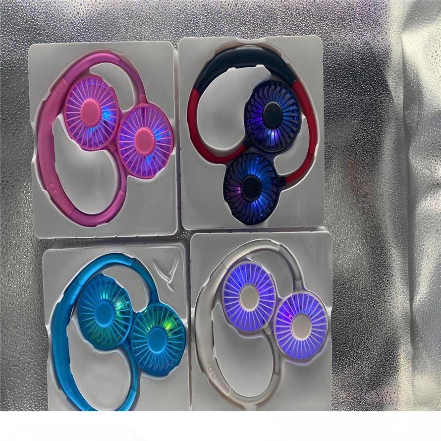 The new summer Hanging Neck Fan USB Rechargeable Neckband Lazy Neck Hands Free Hanging Dual Cooling Mini Fan Sport 360 Degree Rotating