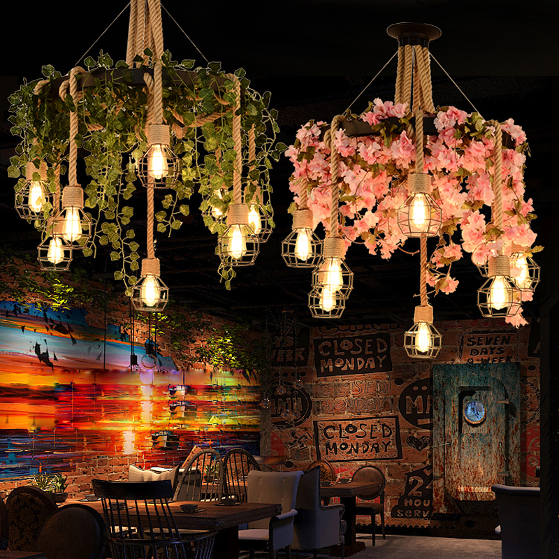 Theme Restaurant KTV Plant Pendant Lighting Creative Music Bar Coffee Shop Personal Pendant Lamp Retro Industrial Wind Flower Hanging Light