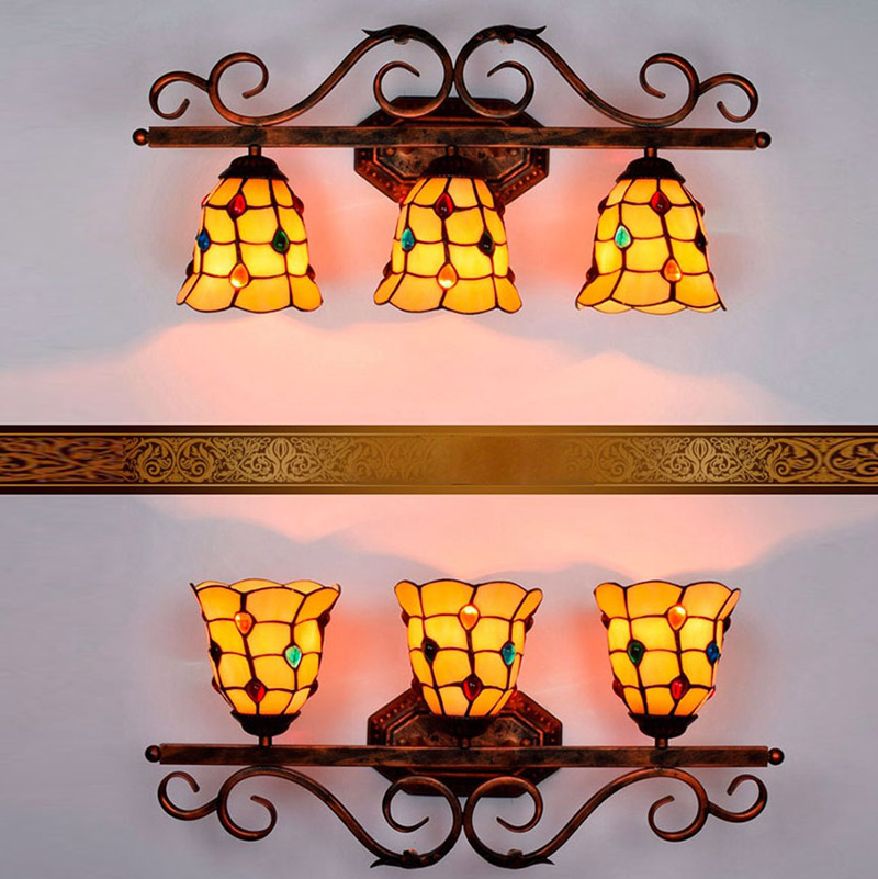 Three premium Tiffany-style wall lamps with stained glass craftsmanship, emitting warm retro ambiance for bedroom interiors