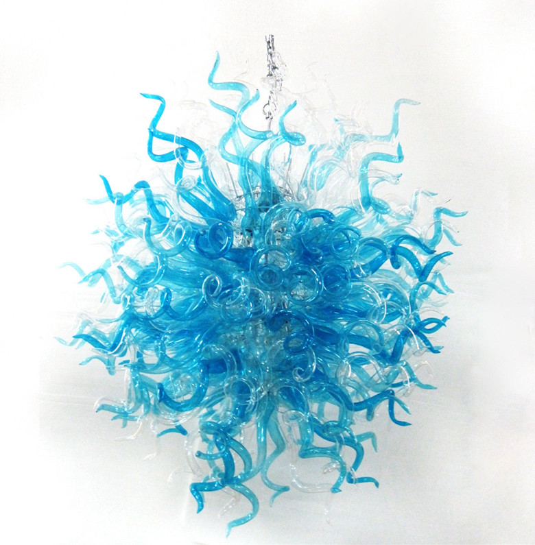 Tiffany Blue and Clear Glass Chandelier in American Style, Handcrafted from 100% Mouth-Blown Borosilicate Glass for Elegant Home Decor