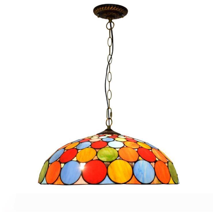 Tiffany Pendant Lights Colorful Circle LED Stained Glass Pendant Lamp Suspension Luminaire Color Glass Living Room Hang Lamp 50cm