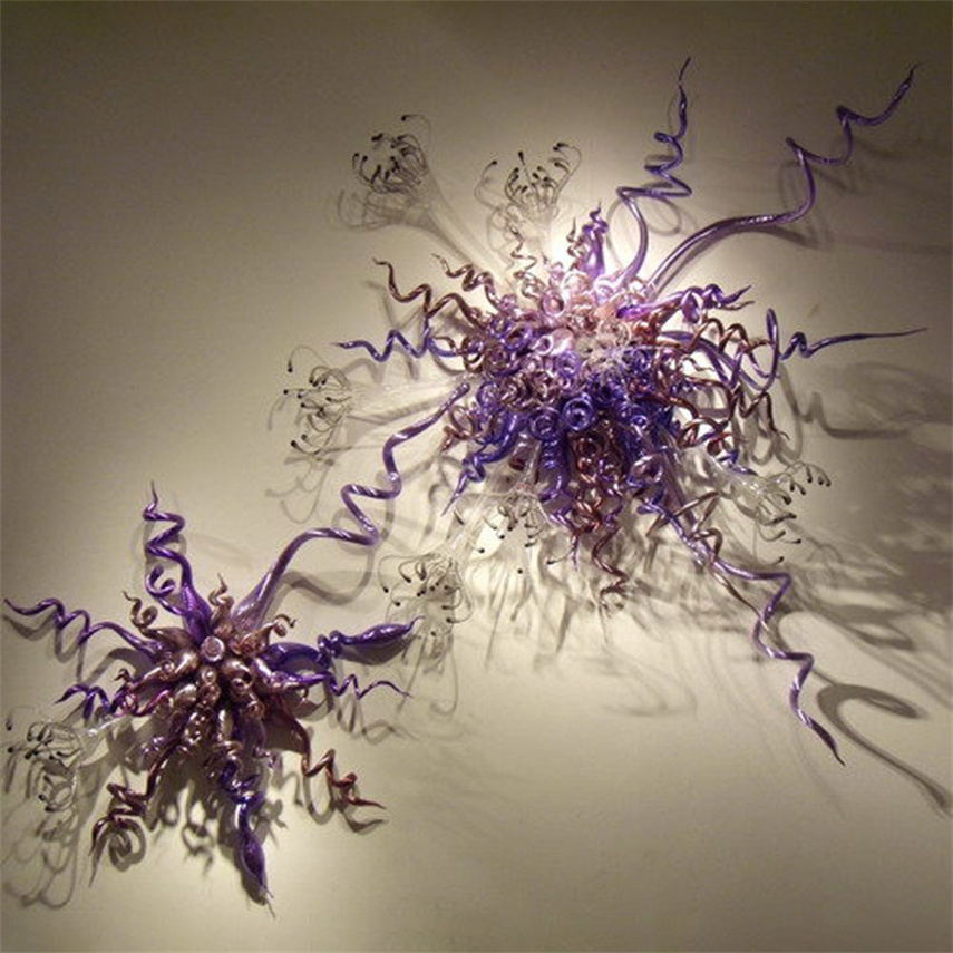 Tiffany-style 100% handmade modern lamp art featuring mouth-blown purple glass wall lights with antique-inspired custom designs