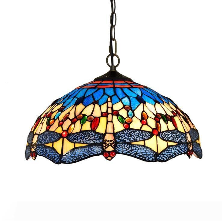 Tiffany-style dragonfly pendant light with stained glass for cafe, store, or balcony decoration