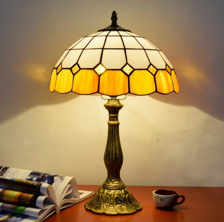 Tiffany-style European Mediterranean decorative table lamps for cafes, bars, and restaurants with stained glass accents