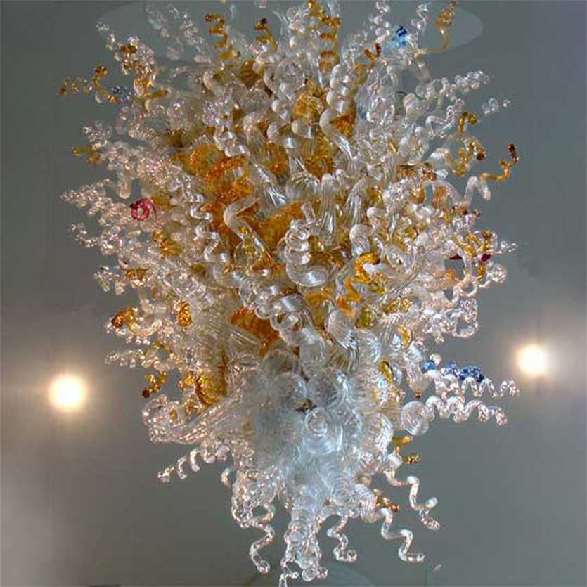 Tiffany-style gold chandelier with transparent LED lights for modern duplex living room decor