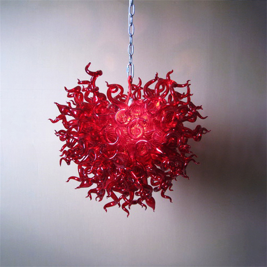Tiffany-style handmade blown glass chandelier with modern red pendant lights, Italian design LED hanging lamp measuring 32x32 inches for home decor