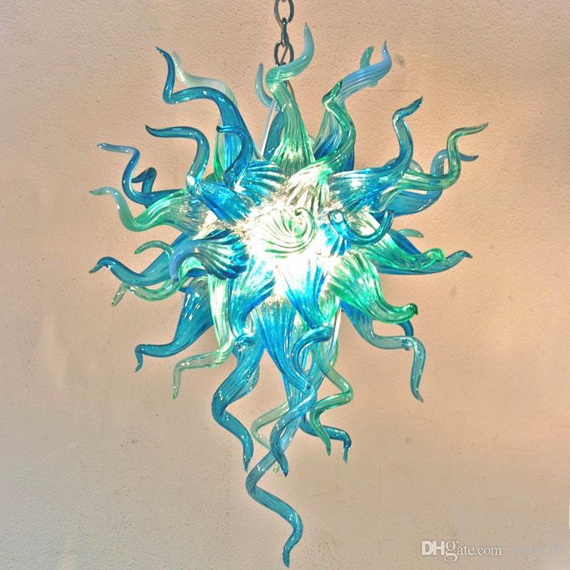 Tiffany-style LED chandelier with handcrafted colored glass for luxurious hotel lighting