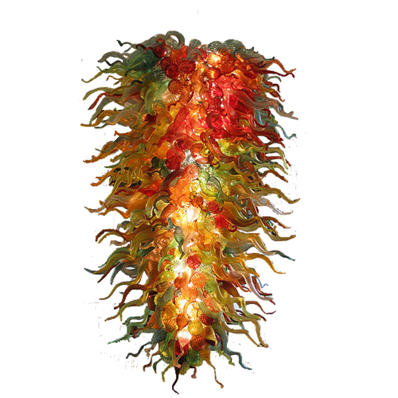 Tiffany-style multi-colored glass chandelier, handcrafted 60cm wide and 120cm tall, perfect for bedroom, living room or kitchen pendant lighting