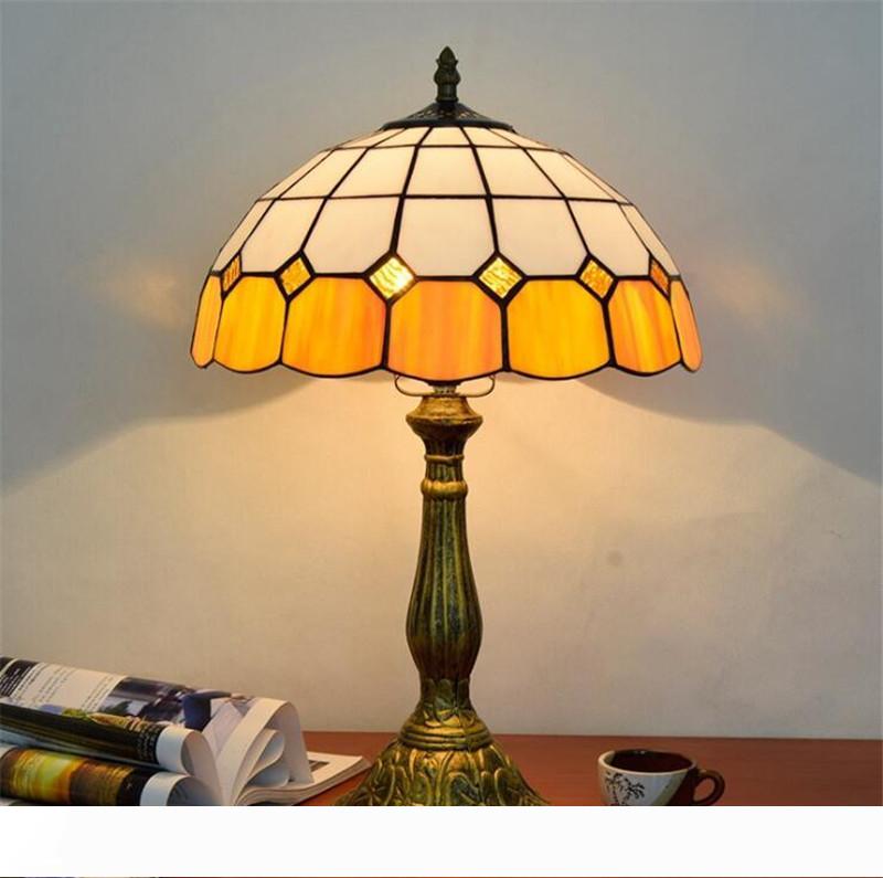 Tiffany-style orange glass table lamp for living room, bedroom, or bedside with simple design