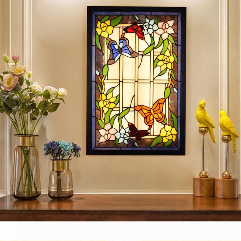 Tiffany-style stained glass wall sconce for living spaces, dining areas, bedrooms, or hallways with colorful glass lighting TF013