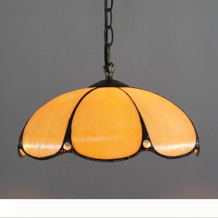 Tiffany-style yellow lamp glass shade pendant light with foam packaging for hallways, corridors, and kitchens