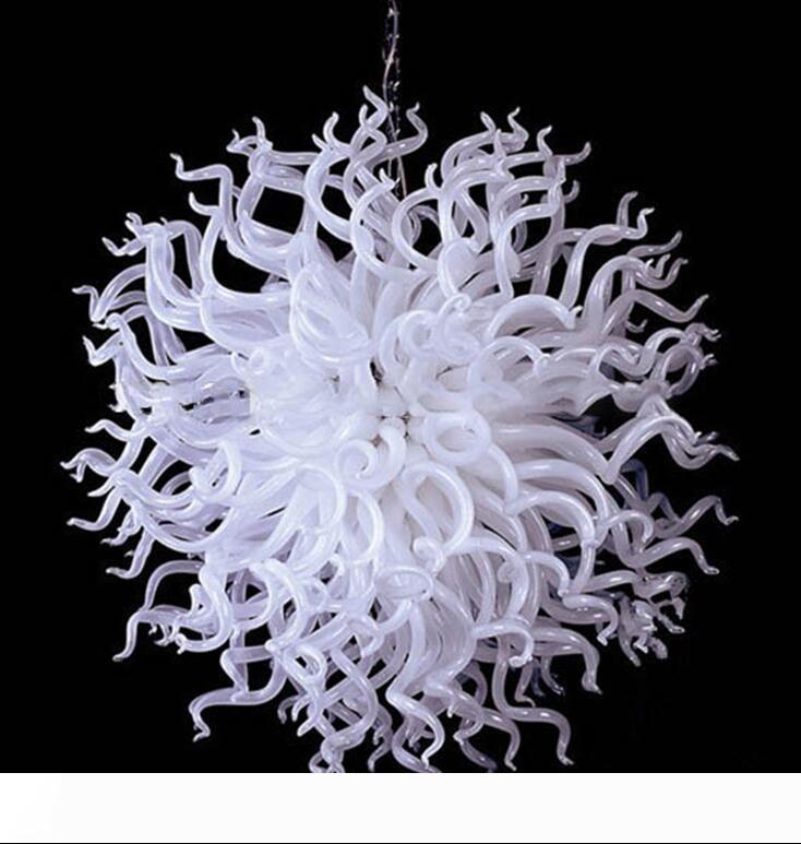 Top Quality Murano Blown Glass Modern Chandelier Round LED Light Source 100% Handmade White Glass Chandelier for Sale