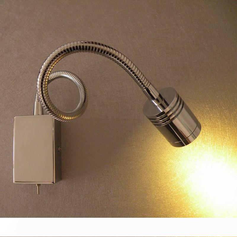 Topoch Gooseneck Reading Lamp with Grooved Cylindrical Head, Focus Lens, Built-in 3W LED Driver, Chrome Finish for Indoor Spaces, RV, and Boats