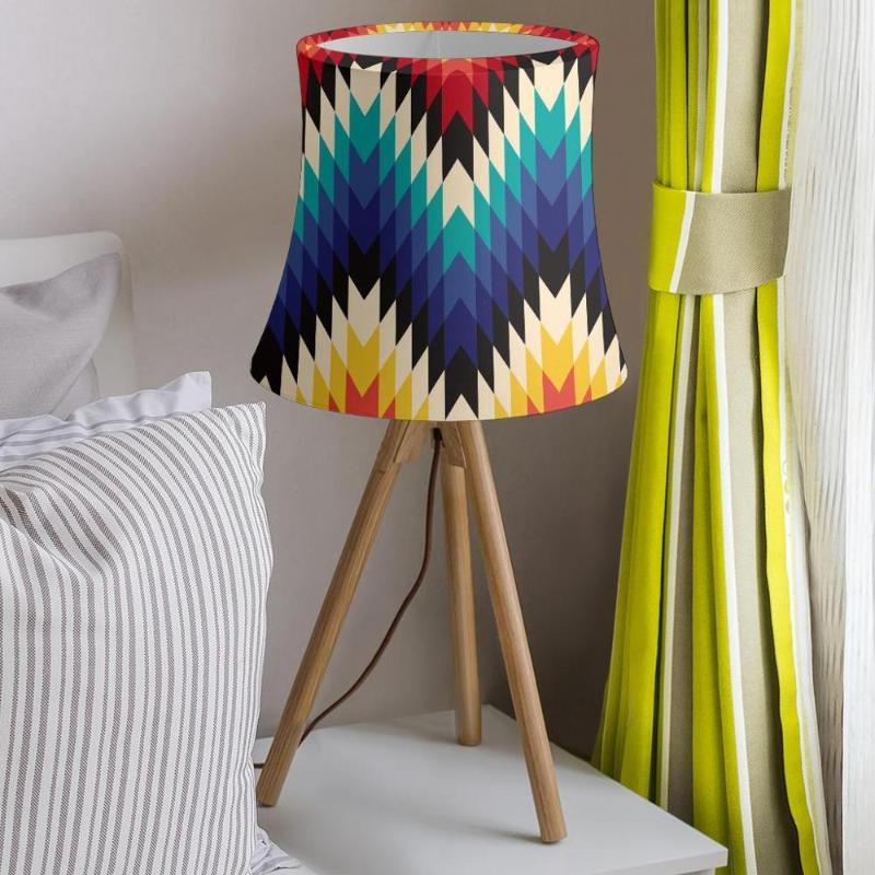 Traditional Aztec Tribal Pattern Table Lamp with Barrel-Shaped Shade, Modern Mini Chandelier Style for Home Decor