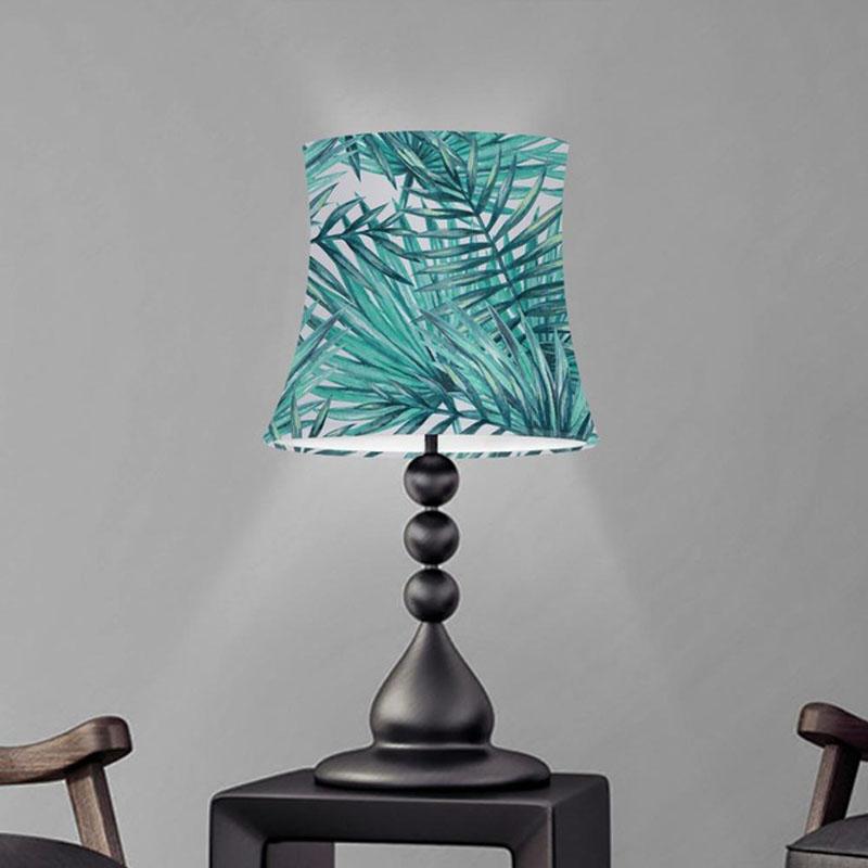 Tropical leaf print lampshades and washable table covers for stylish home lighting decor