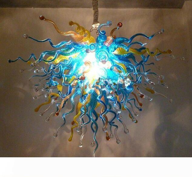 Turquoise blue blown glass LED chandelier in European style for stairwell lighting