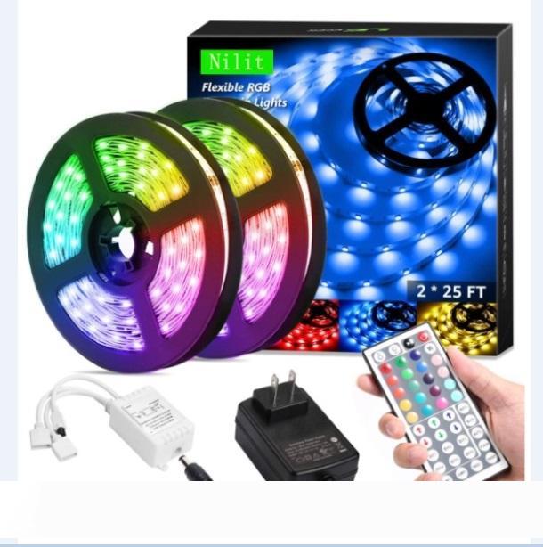 Ultra bright 16.4ft RGB LED strip with 5050 SMD chips, 50 LEDs per meter, 16 static colors, 12V DC flexible lighting